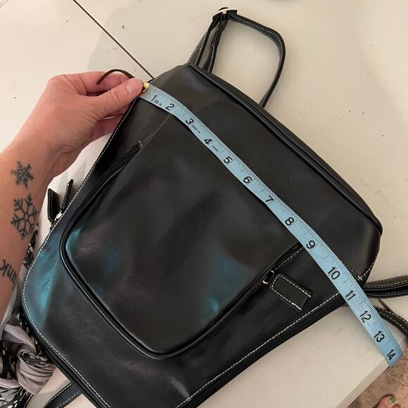Vintage 90s Black Square PVC Leather Scarf Tie Medium Backpack - Picture 11 of 15